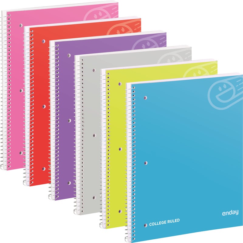 Enday College Ruled Notebook, 1 Subject Notebook College Ruled, Hardcover Spiral Bound Notebooks for School and College, 70 Sheets lined Notebook (6 Pack) - Image 1